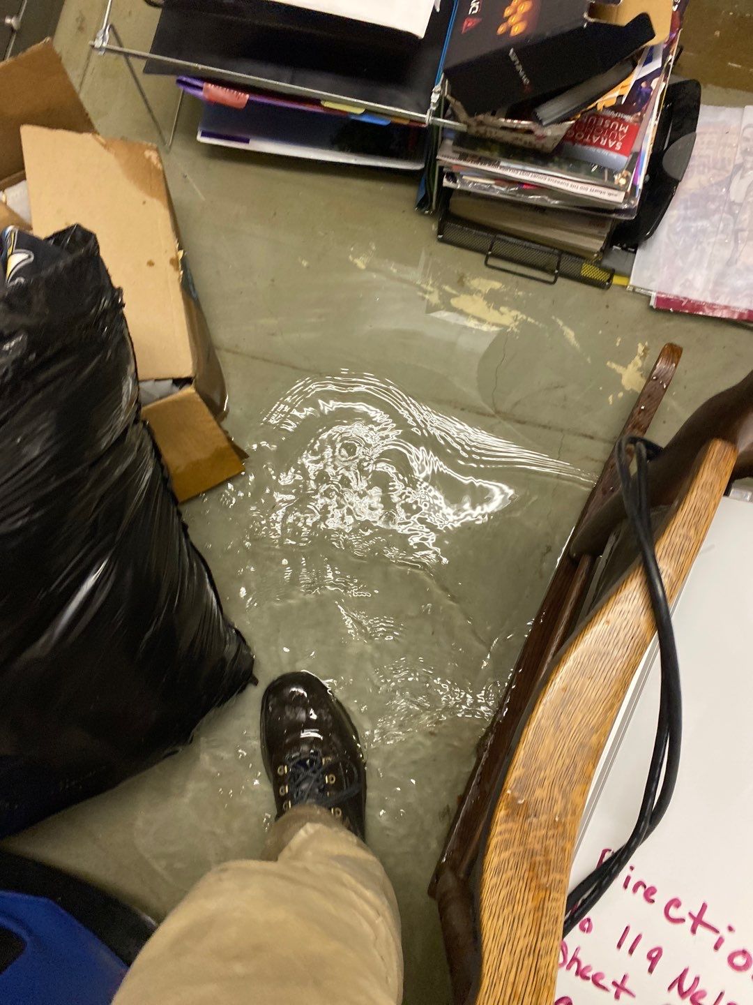 Standing water in a flooded basement
